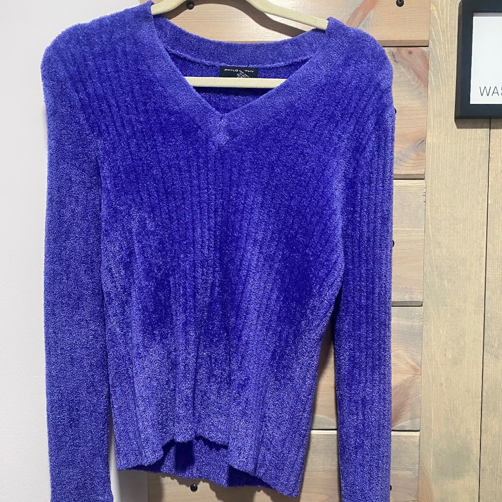 NWOT Philosophy by Republic V Neck Cobalt blue/purple Cozy sweater M